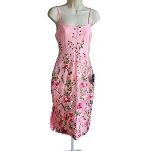 Lulus Blooming For Love Pink Floral Embroidered Midi Dress - NWT, Size Small